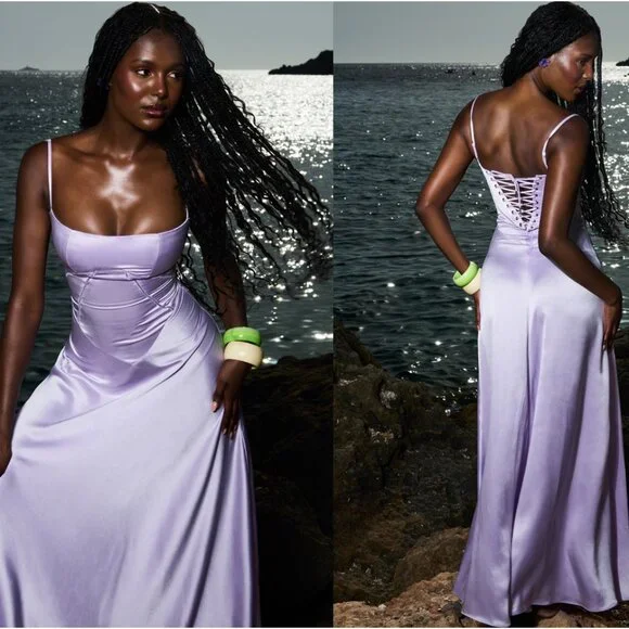 House of CB 'Anabella' Orchid Lace Up Maxi Dress NWOT
